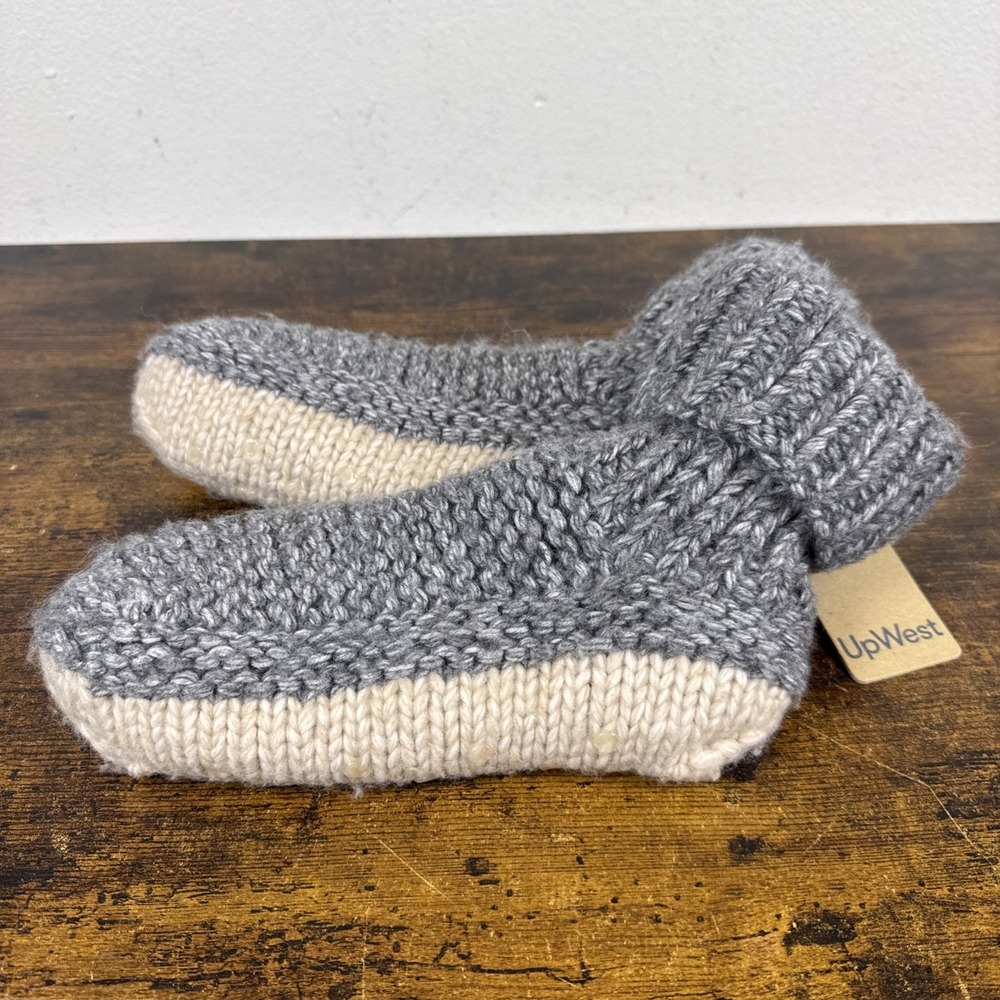 Up West Knitted Slipper Socks L/XL Gray NWT Non Slip Bottoms Cozy Bootie Slipper